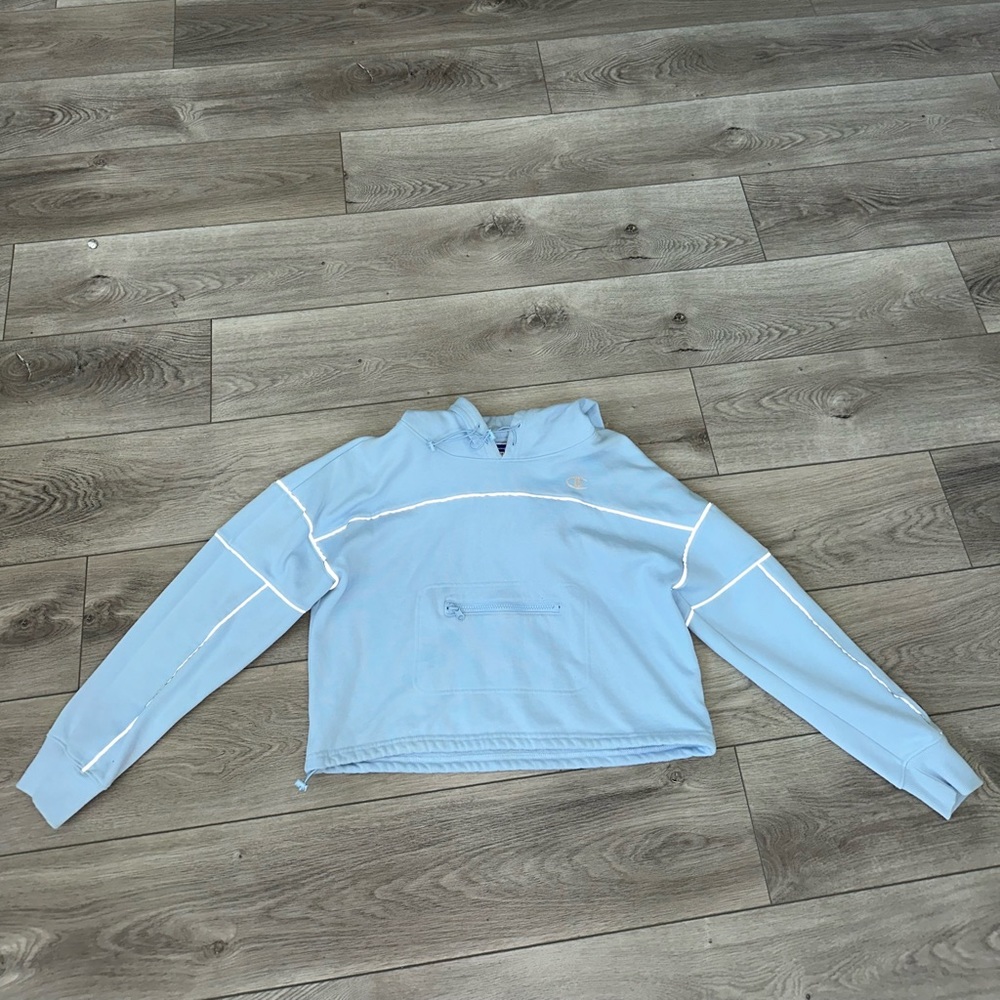 Baby Blue Reflexive Cropped Champion Hoodie